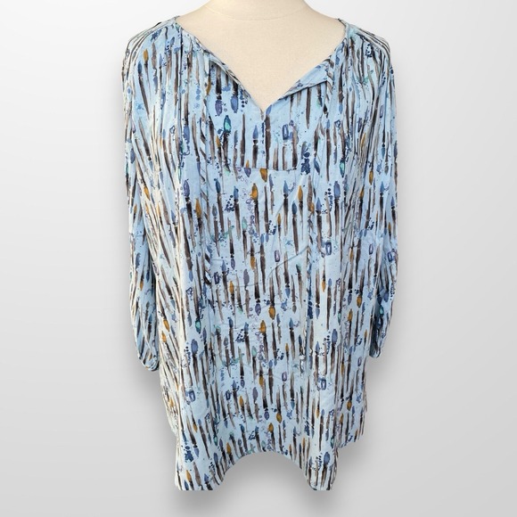 Evri Woman's Size 2X Top Shirt Tunic Blue Lightweight Flowy 3/4 Sleeve - Picture 5 of 9